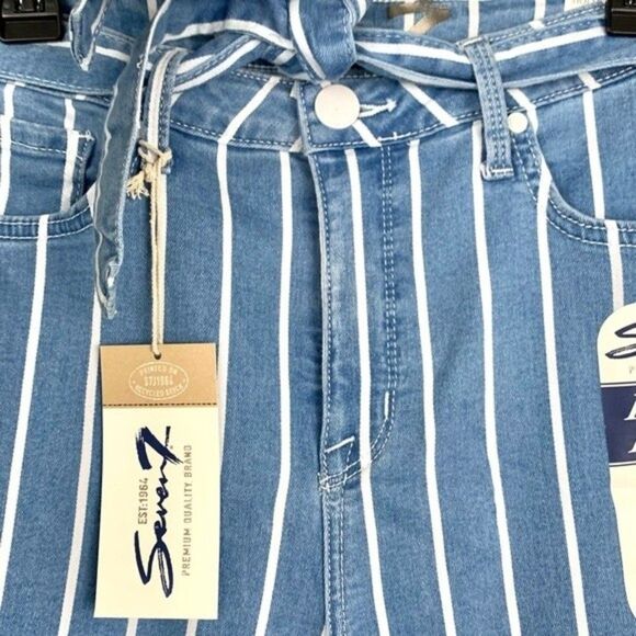 Seven7 Mid Rise Hollywood Skinny Cropped Pin-Striped Tie Waist Jeans NWT - Picture 3 of 7